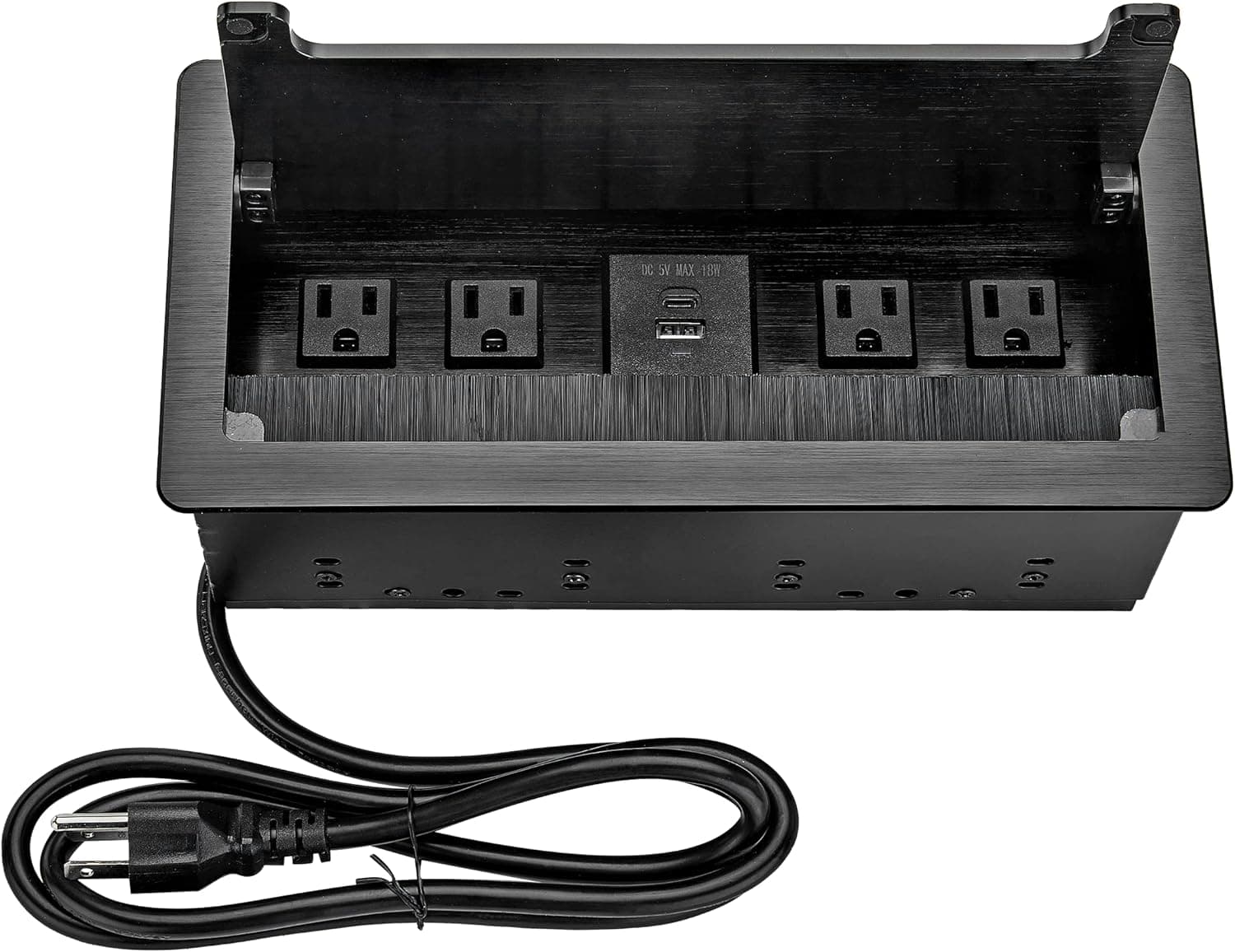 Embedded mesa Power Socket Box, Table Power Multimedia Connectivity Box for Conference Study Room with 4 Outlet,A/C Interface USB Fast Charging (Brushed Black)