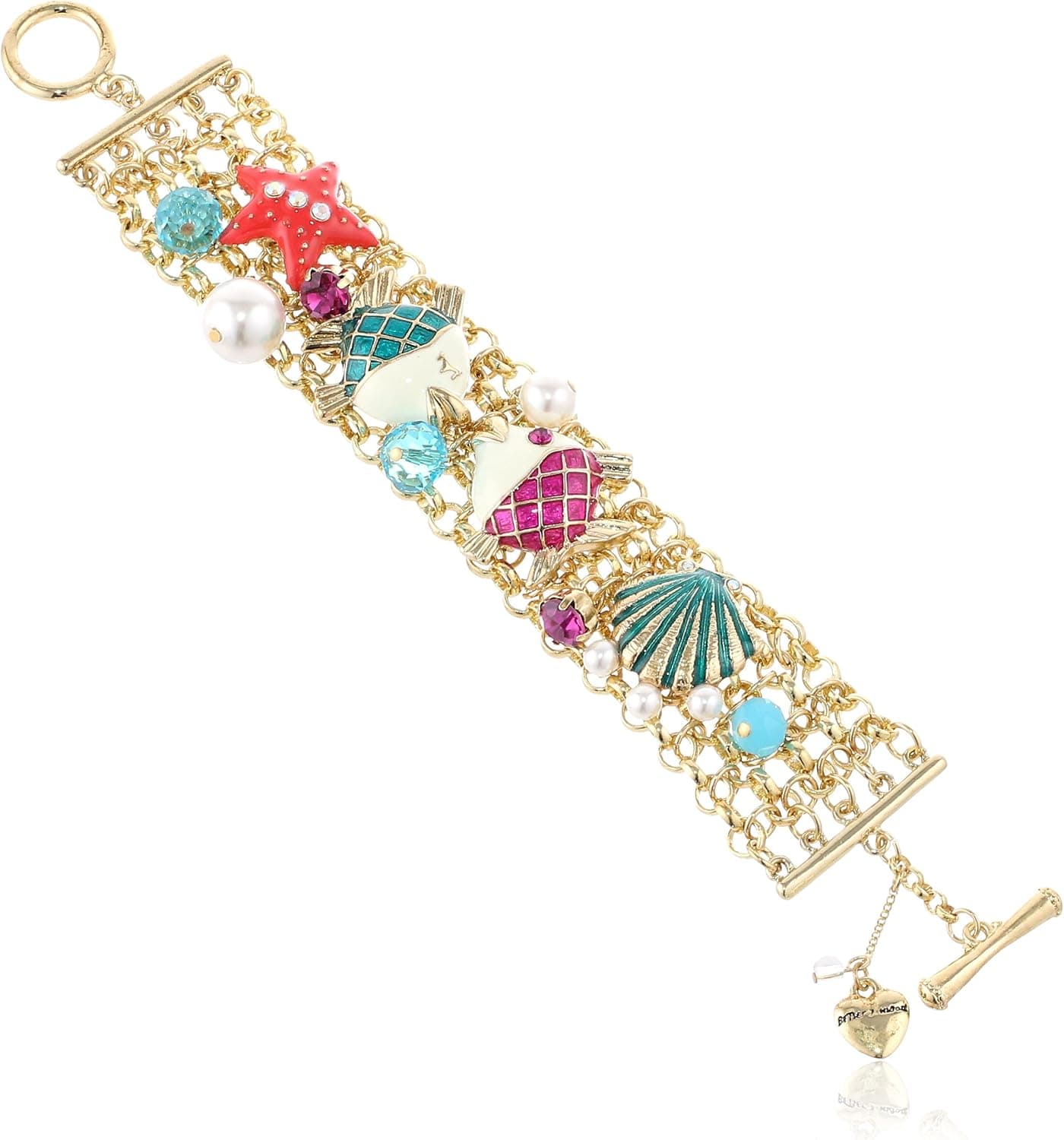 Betsey Johnson "Jewels of The Sea Fish and Sea Shell Toggle Bracelet, 7.5"