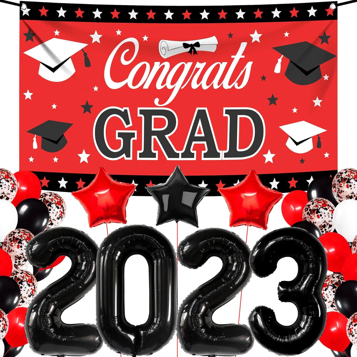 KatchOn, Red and Black Graduation Decorations 2023 Set - Pack Of 42 | 2023 Balloons for Graduation Party Decorations 2023 Red and Black | Congrats Grad Banner for Graduation Decorations Red and Black