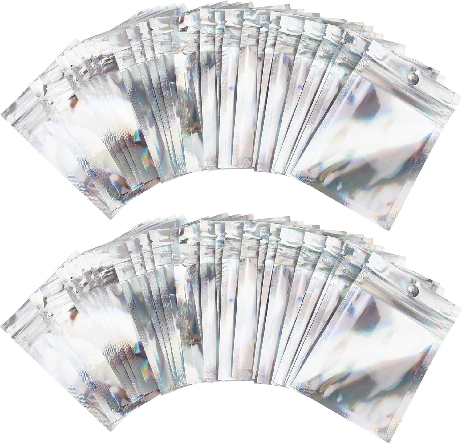 AUEAR, 100 Pack Resealable Mylar Bags Small Proof Pouch 2.8x3.9 Inch Aluminum Foil Packaging Plastic Bag Holographic Color for Food Jewelry Screw Storage
