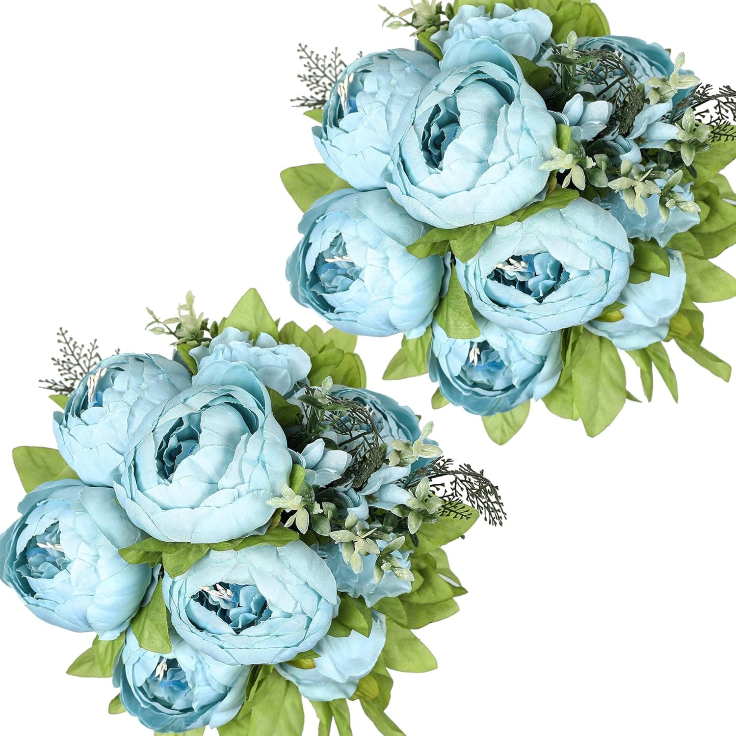 Nubry 2pcs Artificial Blue Peony Silk Flowers Bouquet for Wedding Home Garden Party Decoration (Spring Blue)
