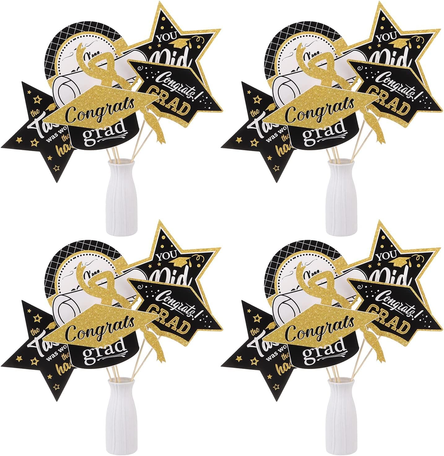 2021 Graduation Party Decoration, Congrats Grad Cap Shaped Party Centerpiece Sticks,Table Topper Favor Glitter Party Supplies