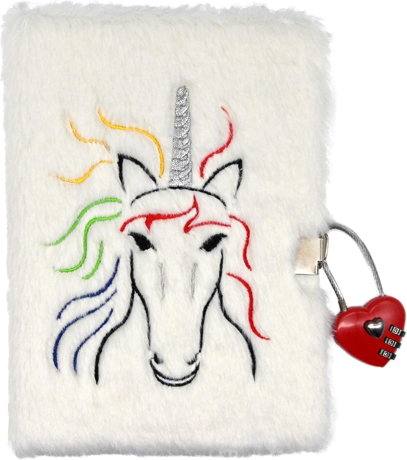 Sparkl Creations Unicorn Notebook for Girls: Fuzzy Rainbow Unicorn Journal Diary with Heart Shaped Combination Lock - Kids Magical Unicorn Notebooks Journals Diaries for Writing or Drawing