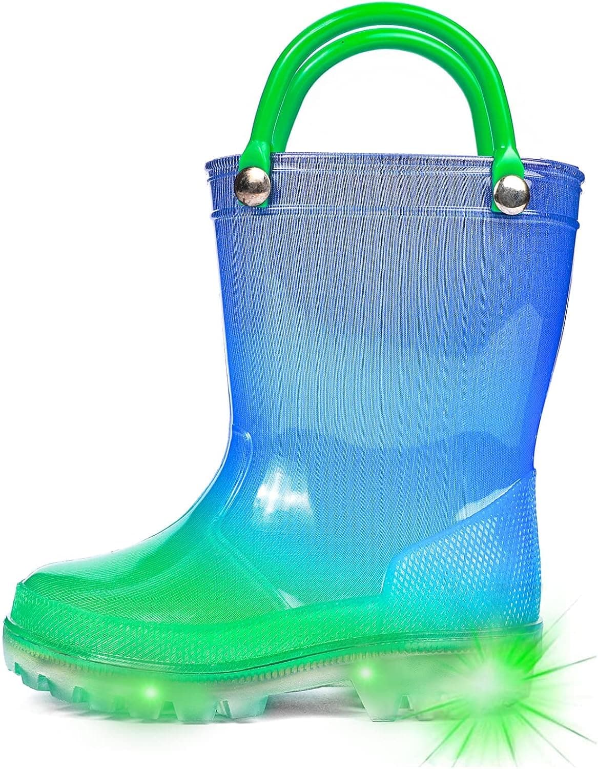 DKSUKO Toddler Light Up Rain Boots Waterprof Rubber Boots with Easy-on Handles.(7 toddler,Pink Purple)