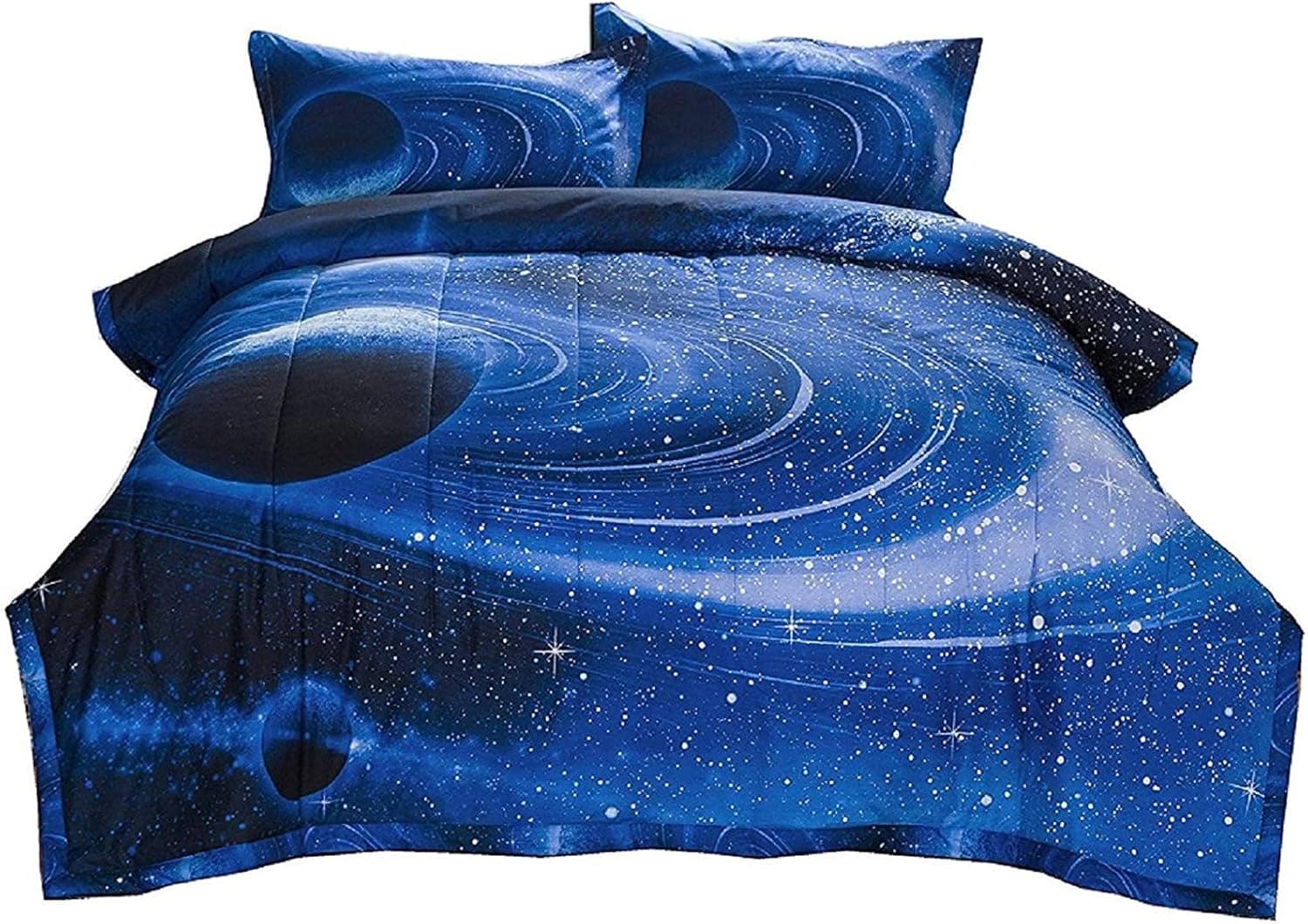 A Nice Night Blue 3 Pieces Comforter Set Galaxy Bedding Set Twin Size with 2 Matching Pillows
