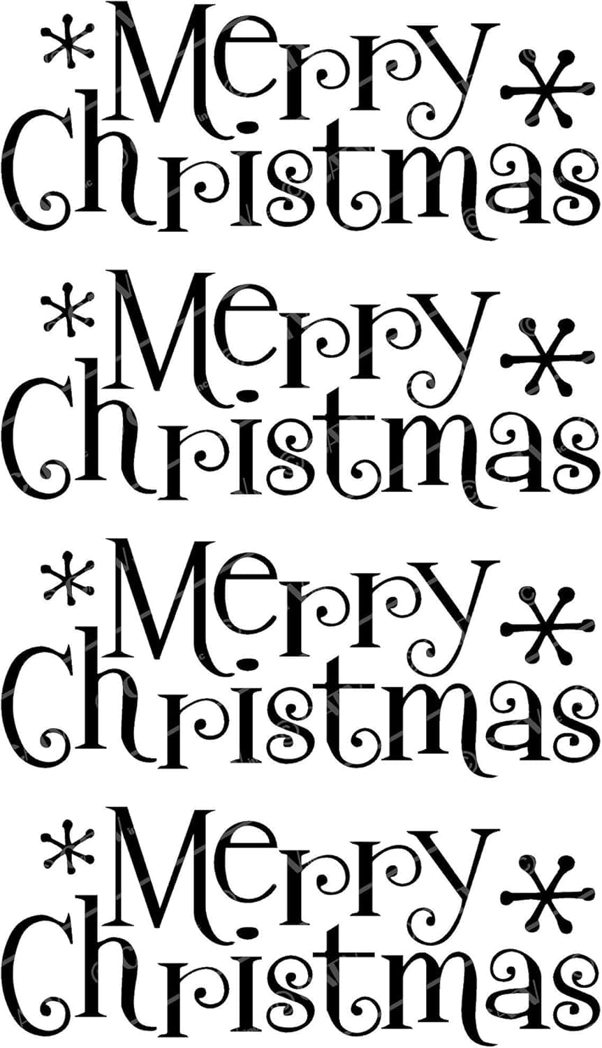 Merry Christmas Holiday Vinyl Lettering Wall Decal Sticker (3"H x 7"L, Set of 4, Black)