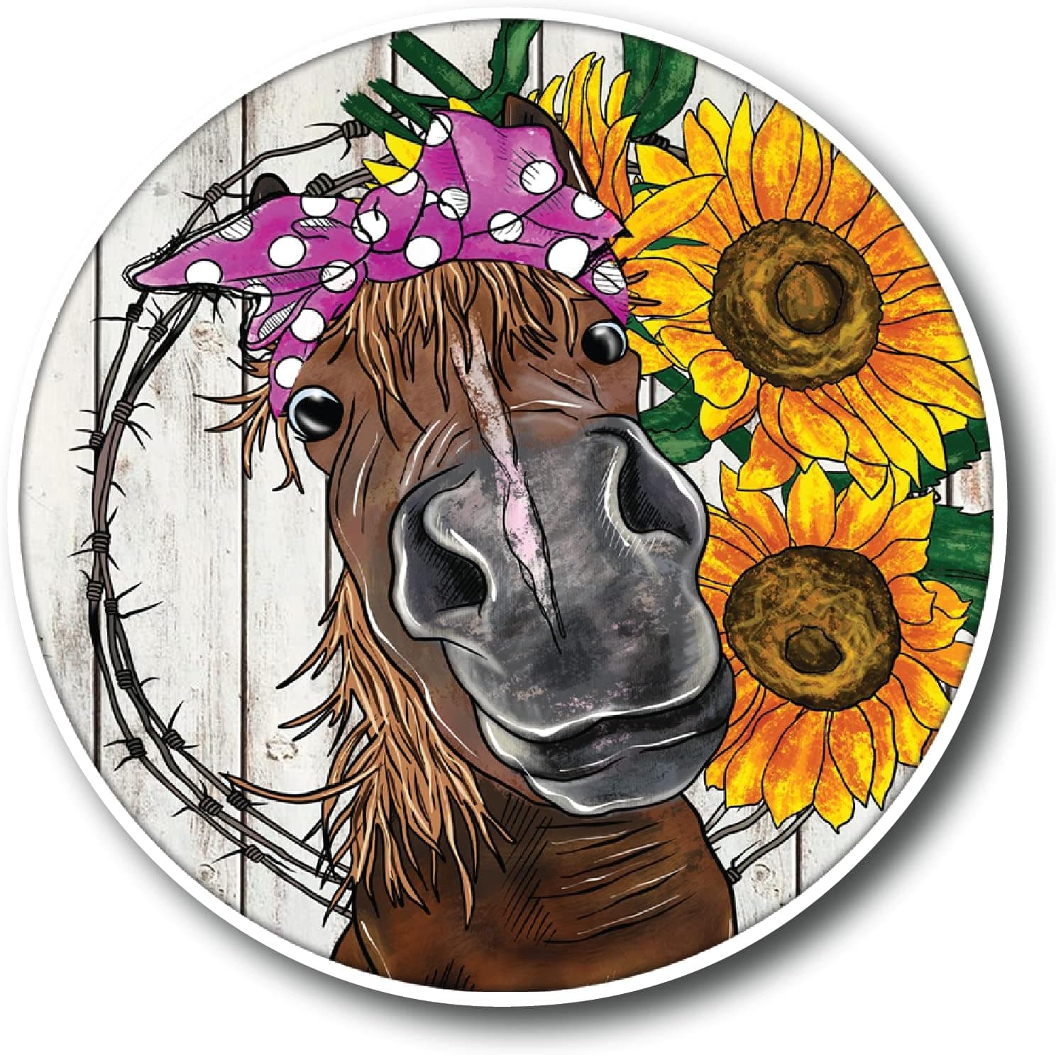 Horse Purple Bow 5 inch Waterproof Decal Sticker Farm Barn Boho Wire Barbed Wire Western Farmhouse Country Cowboy Cowgirl Wood Feather Rodeo Sunflower Animals Vintage Chicken Cow Pig Horse CS1435-2PK