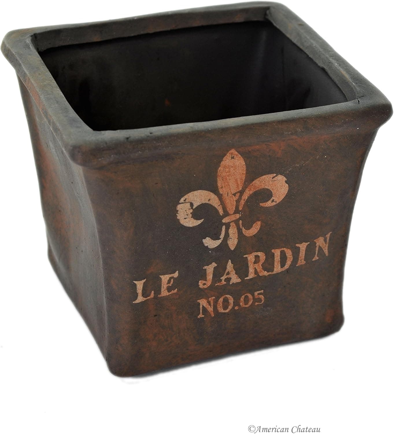 4" French Decor Le Jardin Fleur de Lis Square Planter Flower Pot with Drainage Hole