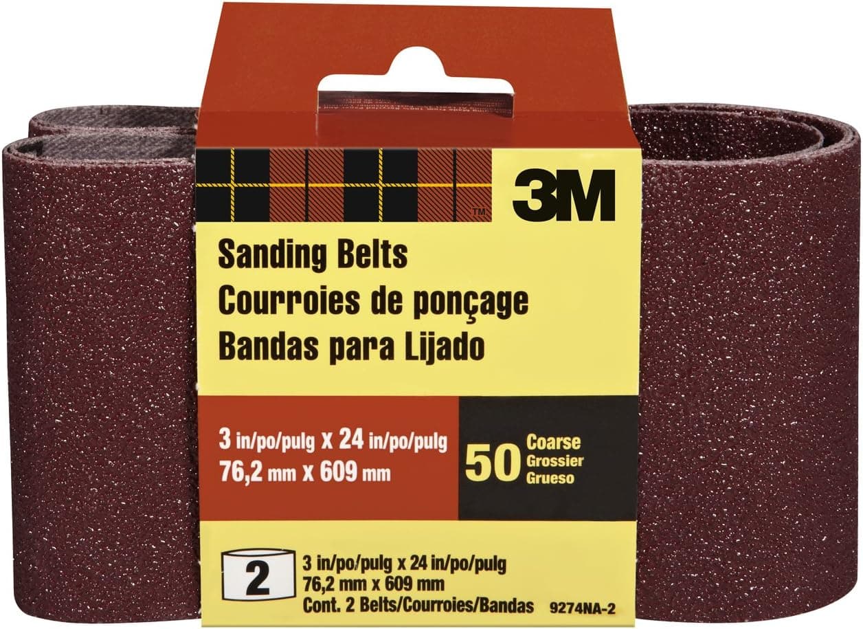 3M 9274NA-2 Heavy Duty Power Sanding Belt, 3-Inch by 24-Inch, Coarse, 50 grit, 2-pack