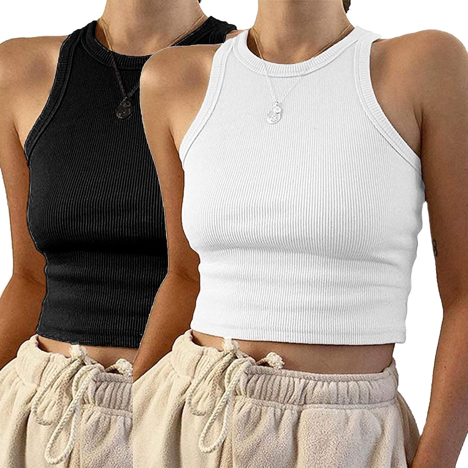 LYHNMW Women's Basic Sleeveless Crop Tops Basic Rib-Knit Workout Racerback Crop Tank Tops