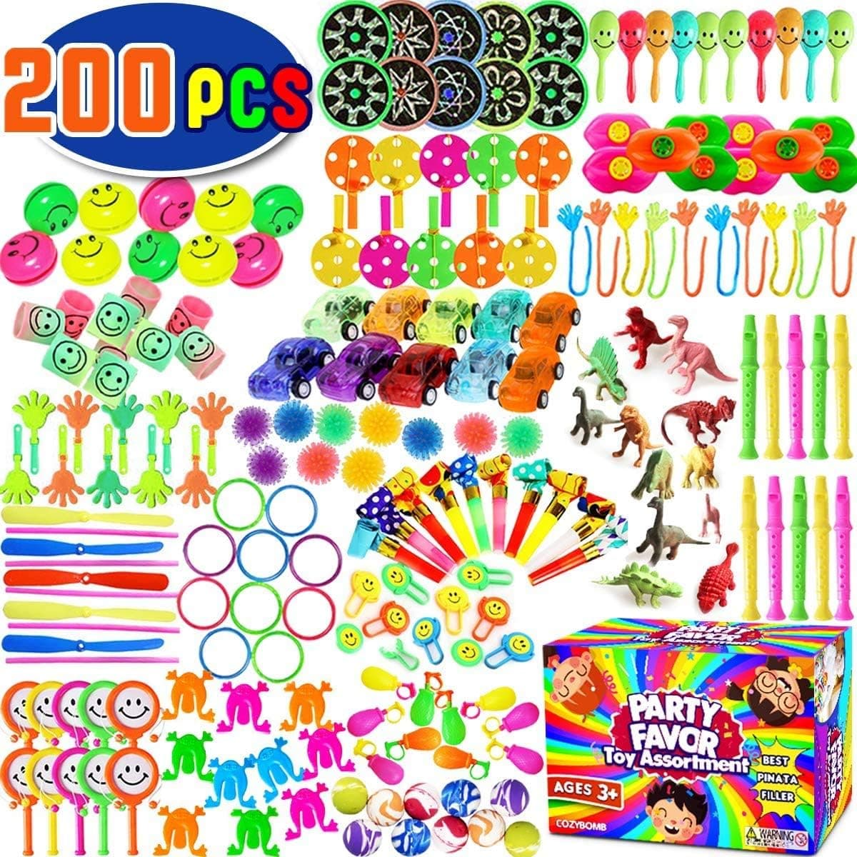 CozyBomB Kids Party Favors for Kids Prizes - 200 pcs Bulk Assortment Toys Best for Birthday Party Giveaways or Carnival and Classroom - Great Treasure Box, Goodie Bag, Pinata or Easter Egg Fillers Toy