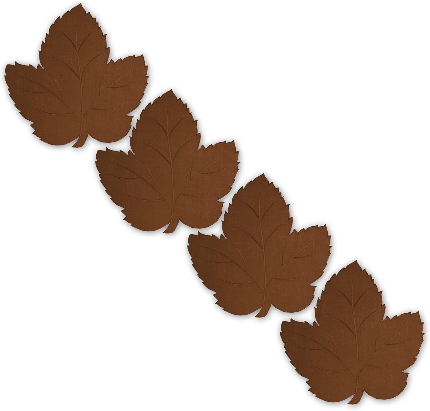 Elrene Home Fashions Linen Leaves Placemat Embroidered Leaf Shaped (Set of 4), 15", Brown