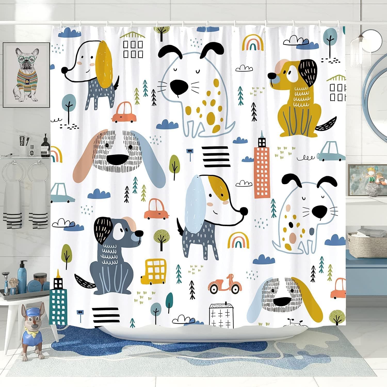 Witzest Funny Kids Shower Curtains for Bathroom Cartoon Animal Shower Curtain Cute Dog Shower Curtain Kids Bathroom Decor Polyester Fabric - 62''x72''