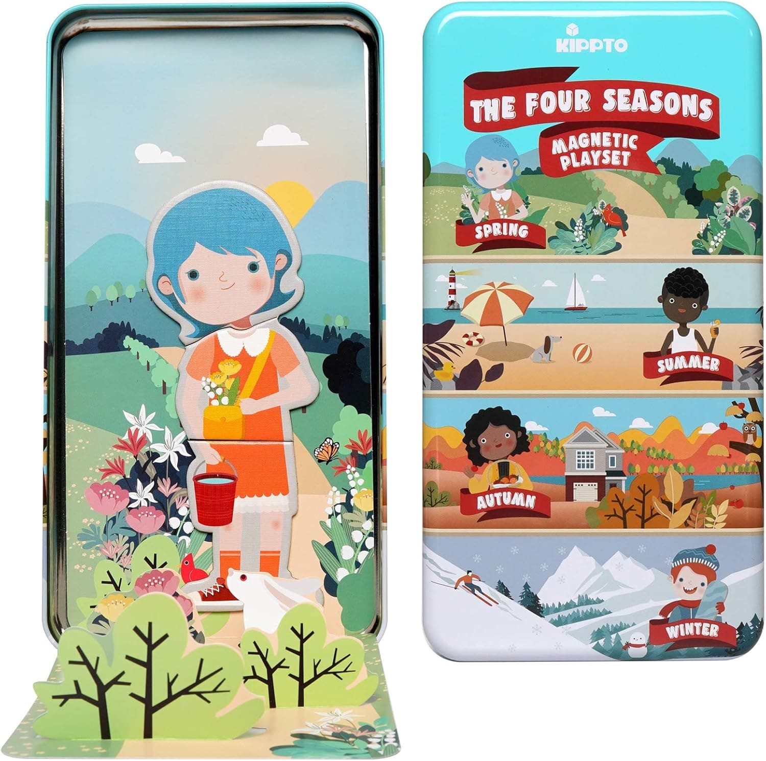 Kippto Magnetic Puzzle - The Four Seasons Dress-Up & Playset, for 4-8 Year Old Toddlers, Learn About The Different Seasons, Includes a Coloring Brochure