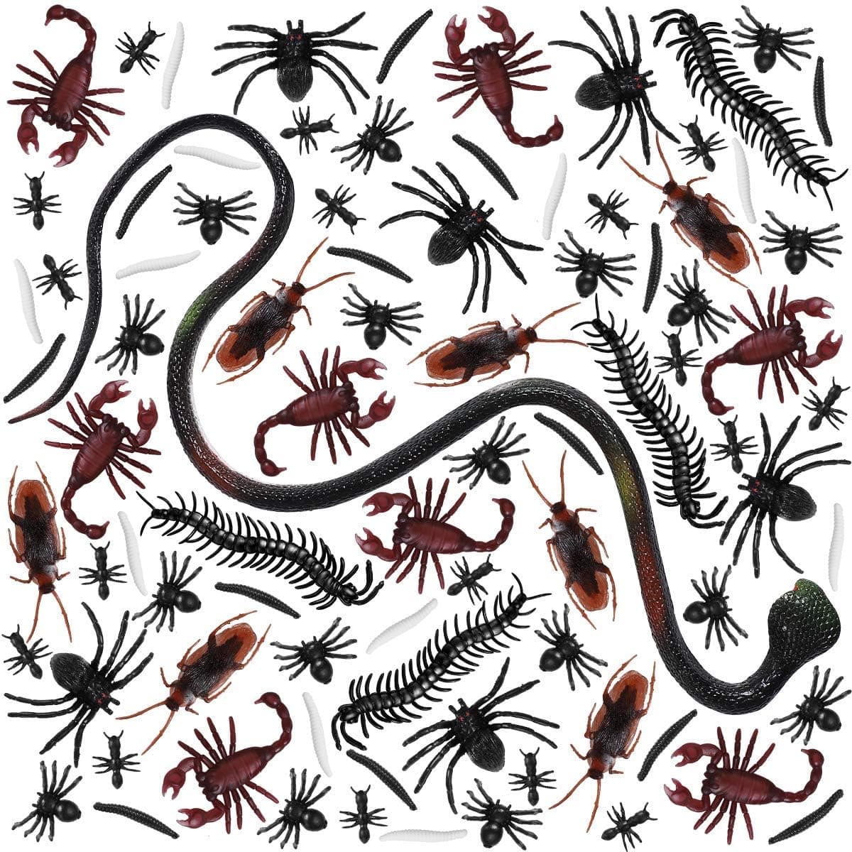 Toyvian 169 Pieces Halloween Plastic Realistic Bugs,Fake Snake Cockroaches Spiders Worms Scorpions and Centipedes for Halloween Decorations and Party Favors(10 Types)