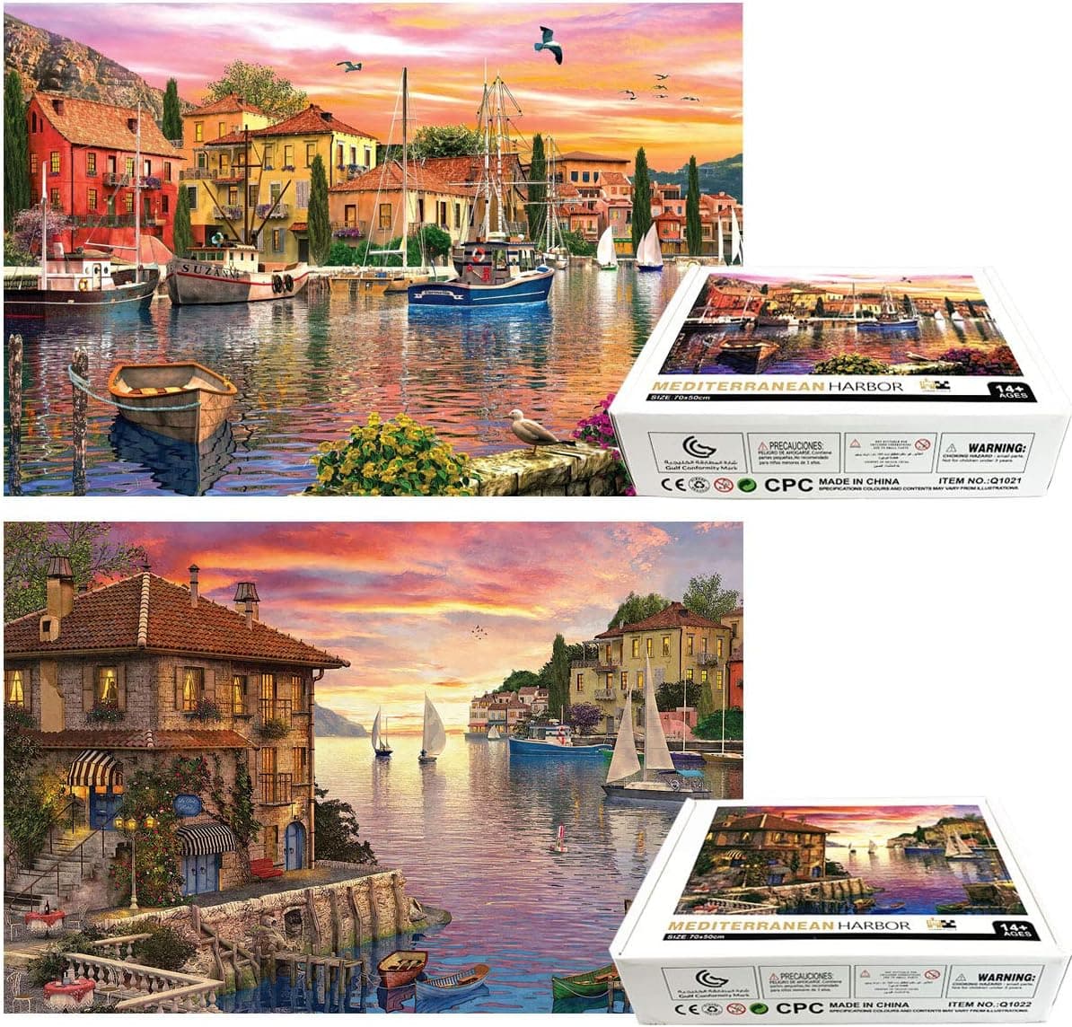 2 Pack Puzzles for Adults 1000 Piece, Jigsaw Puzzles 1000 Piece Puzzles for Adults, 1000 Piece Puzzles Adult Puzzles Kids Puzzles（Mediterranean Harbor）