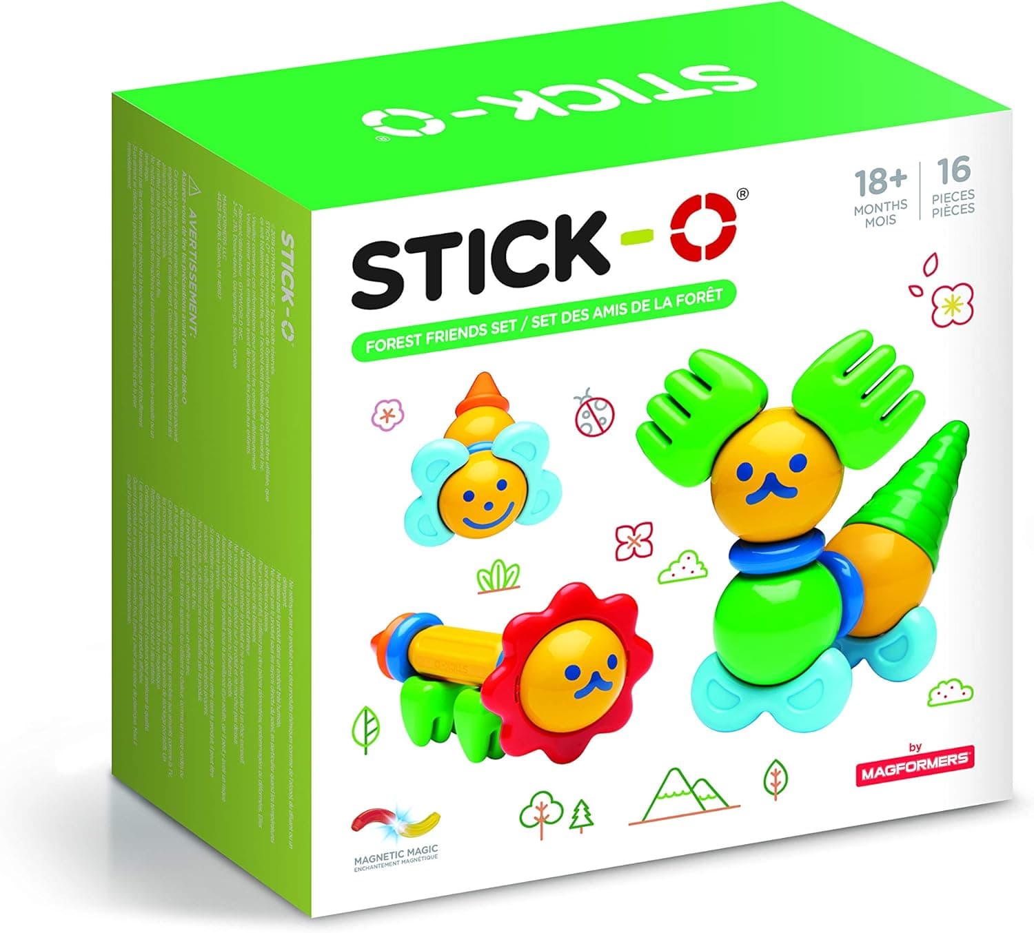 STICK O Forest Friends 16 Piece Magnetic Building Set, Rainbow Colors, Educational STEM Construction Toy Ages 18M+