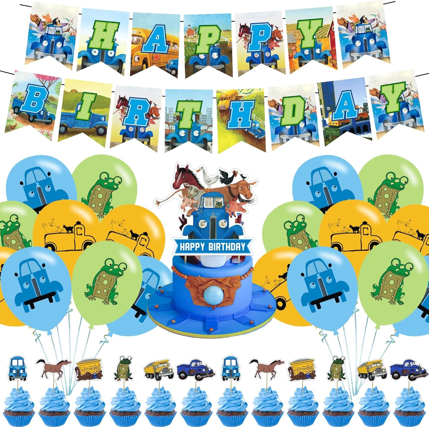 Little Blue Truck Birthday Party Decorations, Blue Truck Car Party Supplies with Happy Birthday Banner, Cake Toppers, Balloons Kids Birthday Party Supplies