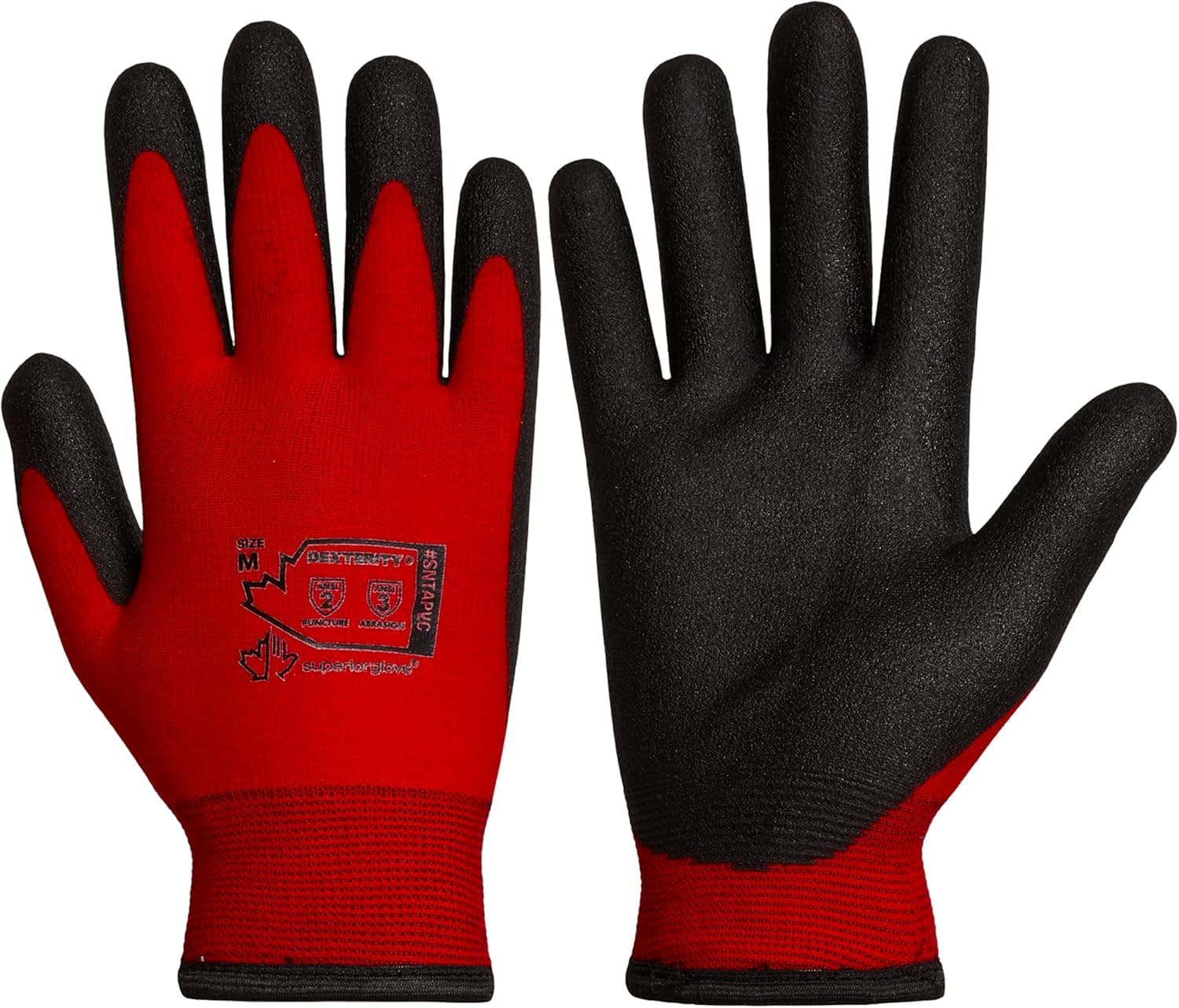 Superior Glove Winter Work Gloves - Fleece-Lined with Black Tight Grip Palms (Cold Temperatures) Freezer Gloves - SNTAPVC