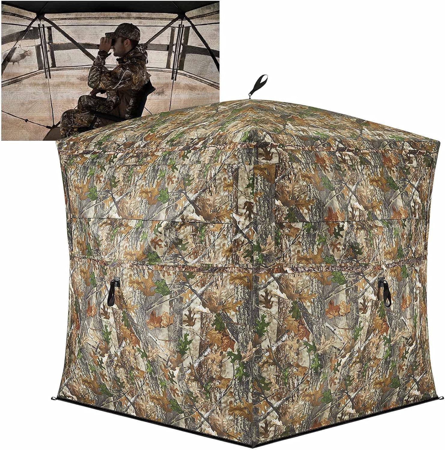TIDEWE Hunting Blind See Through with Carrying Bag, 2-3 Person Pop Up Ground Blinds 270 Degree, Portable Durable Hunting Tent for Deer & Turkey Hunting (Camouflage, Realtree Edge Camo)