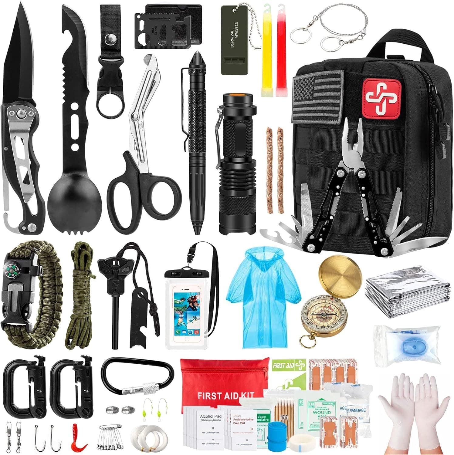 Survival Kit, Emergency Survival Gear First Aid Kit Molle System Compatible Outdoor Survival Gear