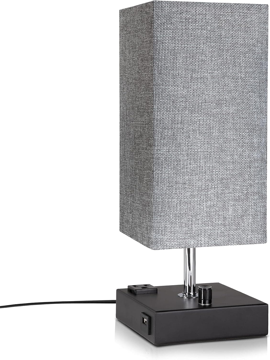 MissionMax Modern Table Lamp Grey Small 100% Dimmable with 2 Fast Charge USB Ports & Grounded Outlet