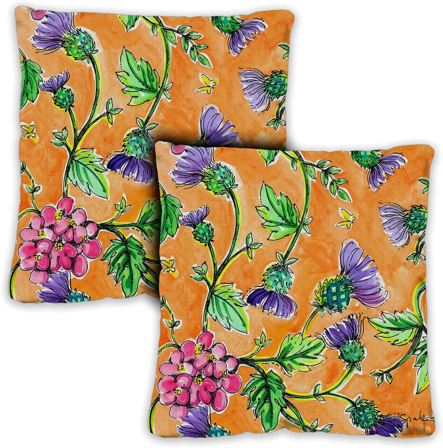 Toland Home Garden 761224 Set of 2 Wild Thistle Spring Pillow Covers 18x18 Inch Flower Outdoor Square Indoor Decorative Throw Pillows