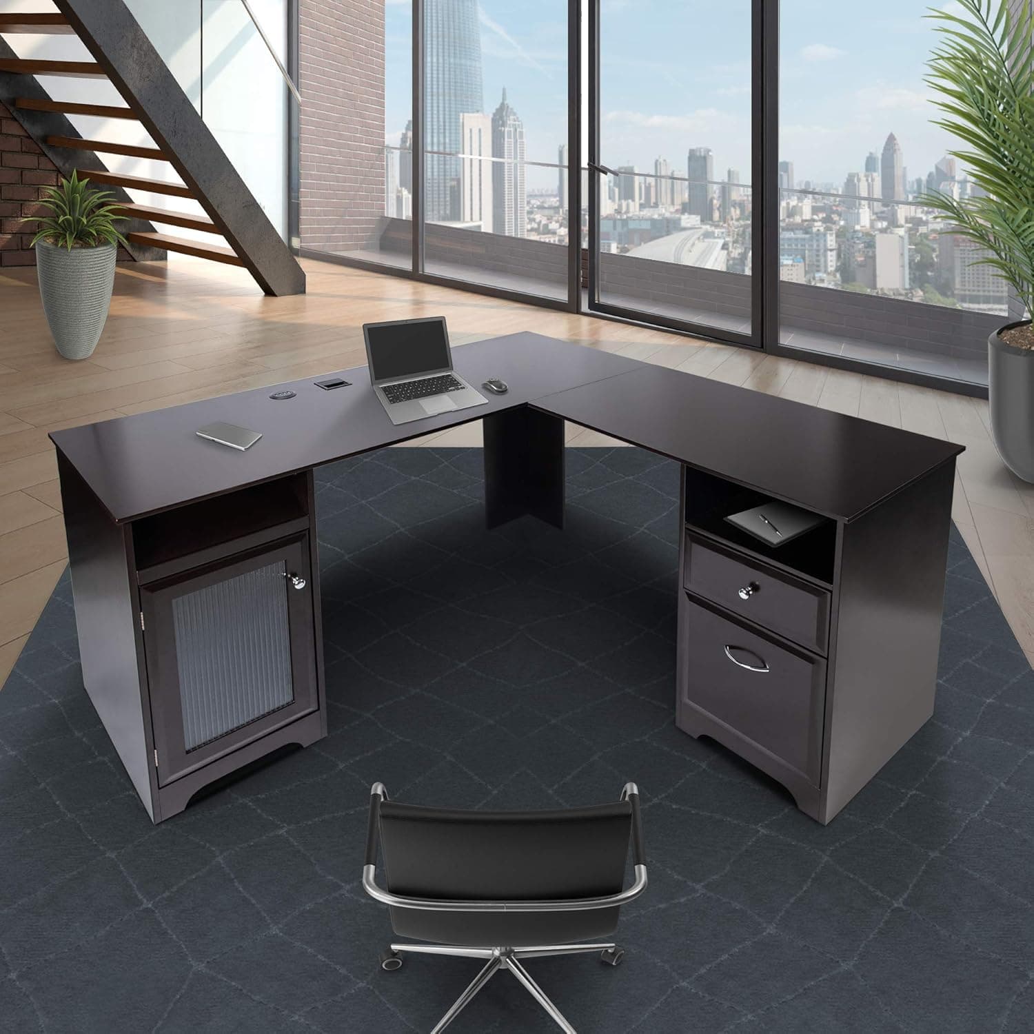 CHADIOR L Shaped Corner Computer Gaming Desk With Drawers Storage Modern Wood Study Workstation Table for Small Space Home Office, Dark Brown