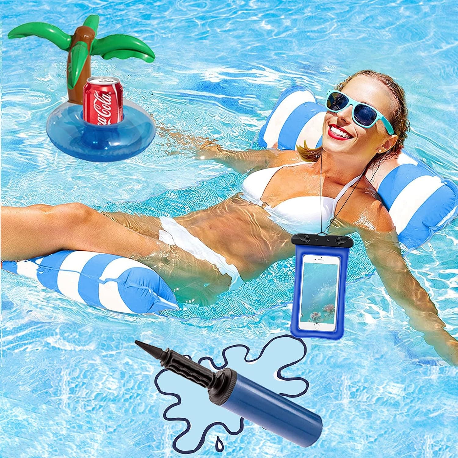 Inflatable Pool Floats for Adult Size, Floating Water Pool Hammock, Multi-Purpose Swimming Floaties Pool Saddle, Lounge Chair, Drifter, Portable Mesh Pool Chairs Lounger Noodle Raft Toys