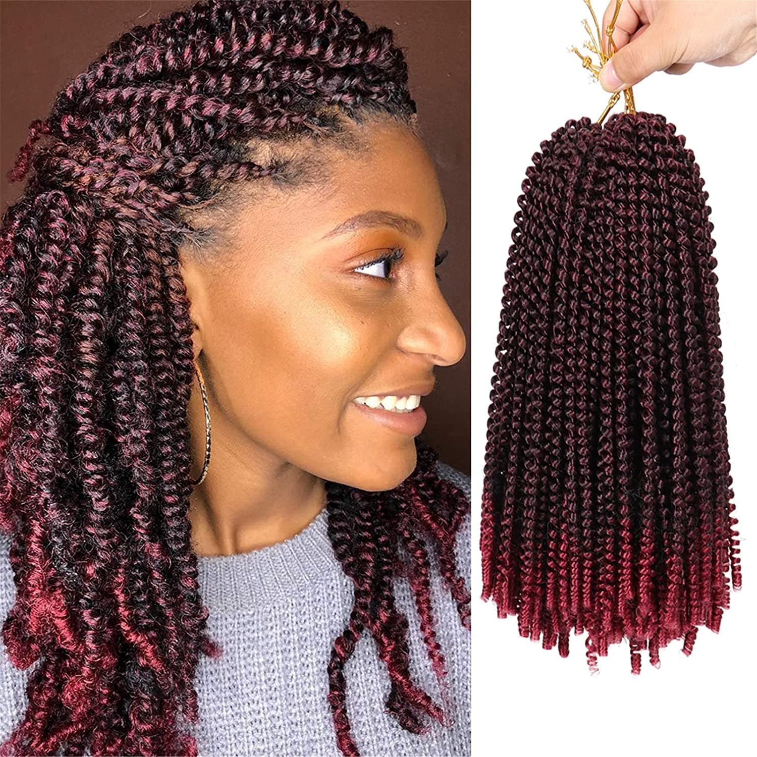 Spring Twist Hair 8 Inch 6 Packs Spring Twist Crochet Hair for Women Bomb Twist Hair Synthetic Fiber Fluffy Twist Crochet Braids Synthetic Hair Extensions, 1B/bug#