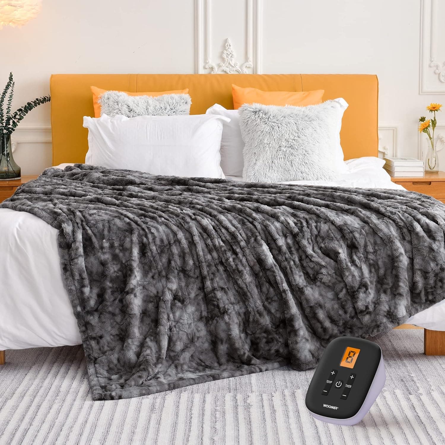 WOOMER [5 Year Warranty] Heated Blanket Twin Size Electric Blanket 62"x 84", Soft Faux Fur Fast Heating Blanket, 10 Heating Levels & 0.5-12H Auto Off, Over-Heat Protection, ETL Certification