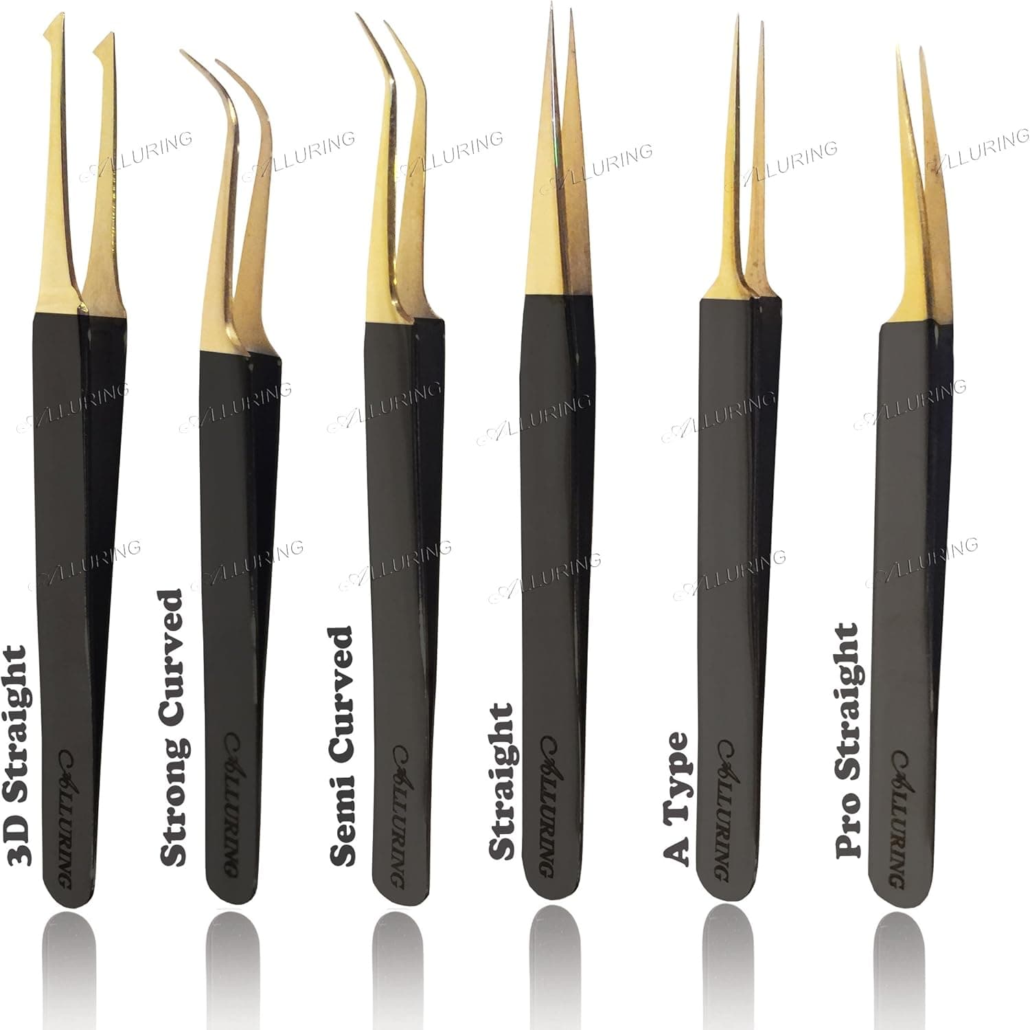 Alluring Black with Gold Tip Tweezers for Eyelash Extension - Pro Straight