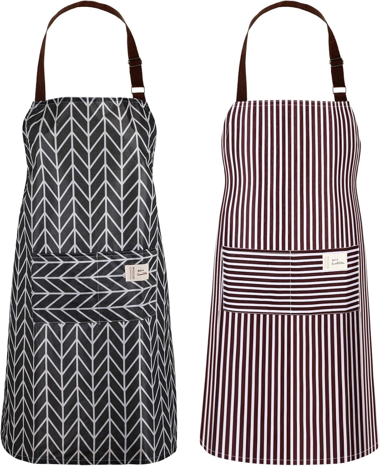 2 Pieces Waterproof Apron Bib Kitchen Apron Adjustable Cooking Aprons with Pockets Long Ties for Kitchen Household Cleaning Supplies