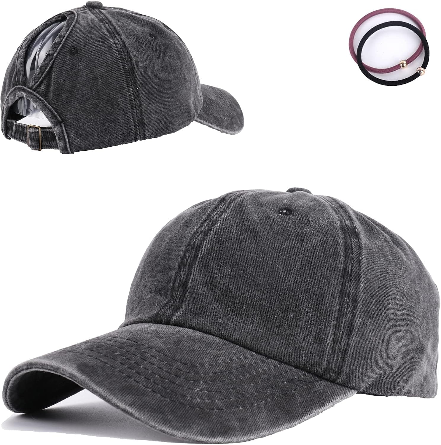 Mikaboo Women Washed Cotton High Ponytail Baseball Cap,Adjustable Sunhat Trucker Caps Dad Hats
