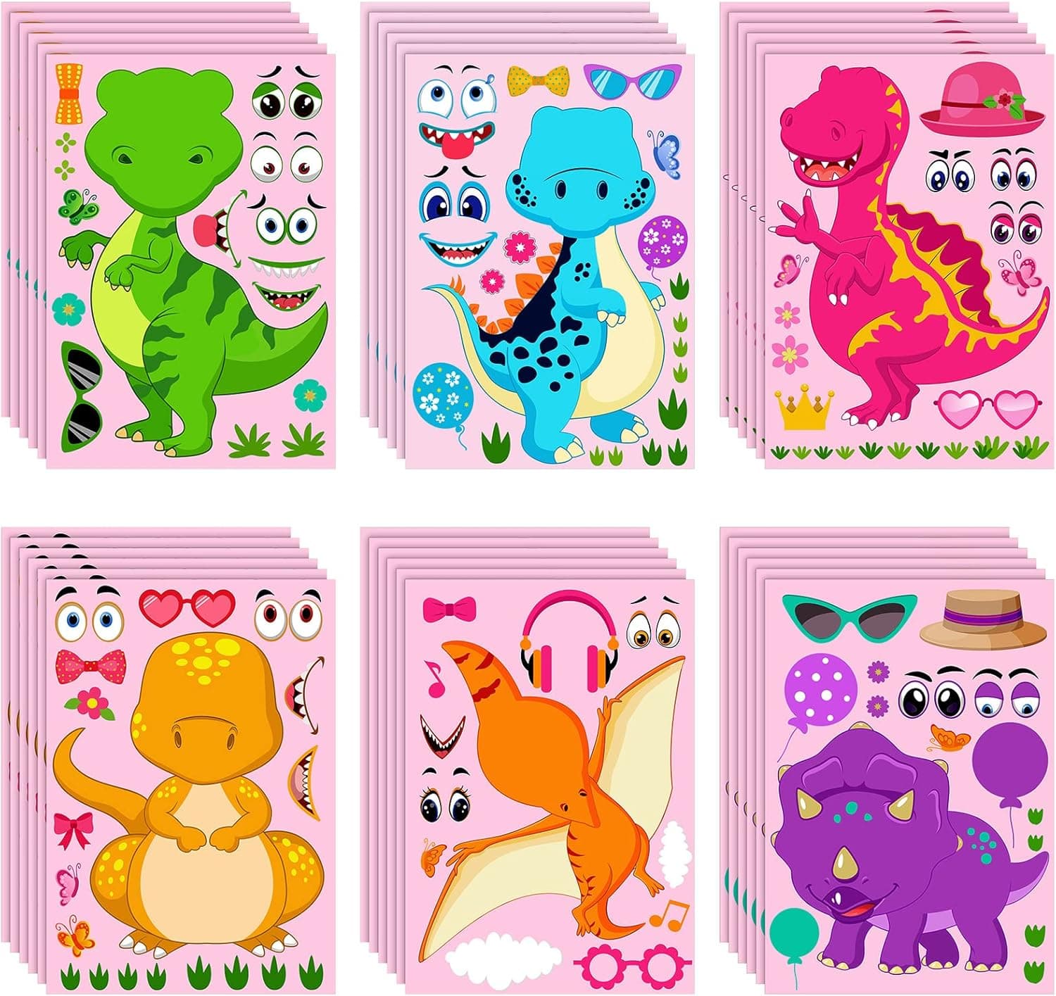 36 Sheets Make a Dinosaur Stickers Dinosaur Party Favors Make Your Own Dinosaur Sticker Cute Make a Face Dinosaur Stickers for Kids DIY Project Dinosaur Theme Birthday Party Favor (Sweet Dinosaur)