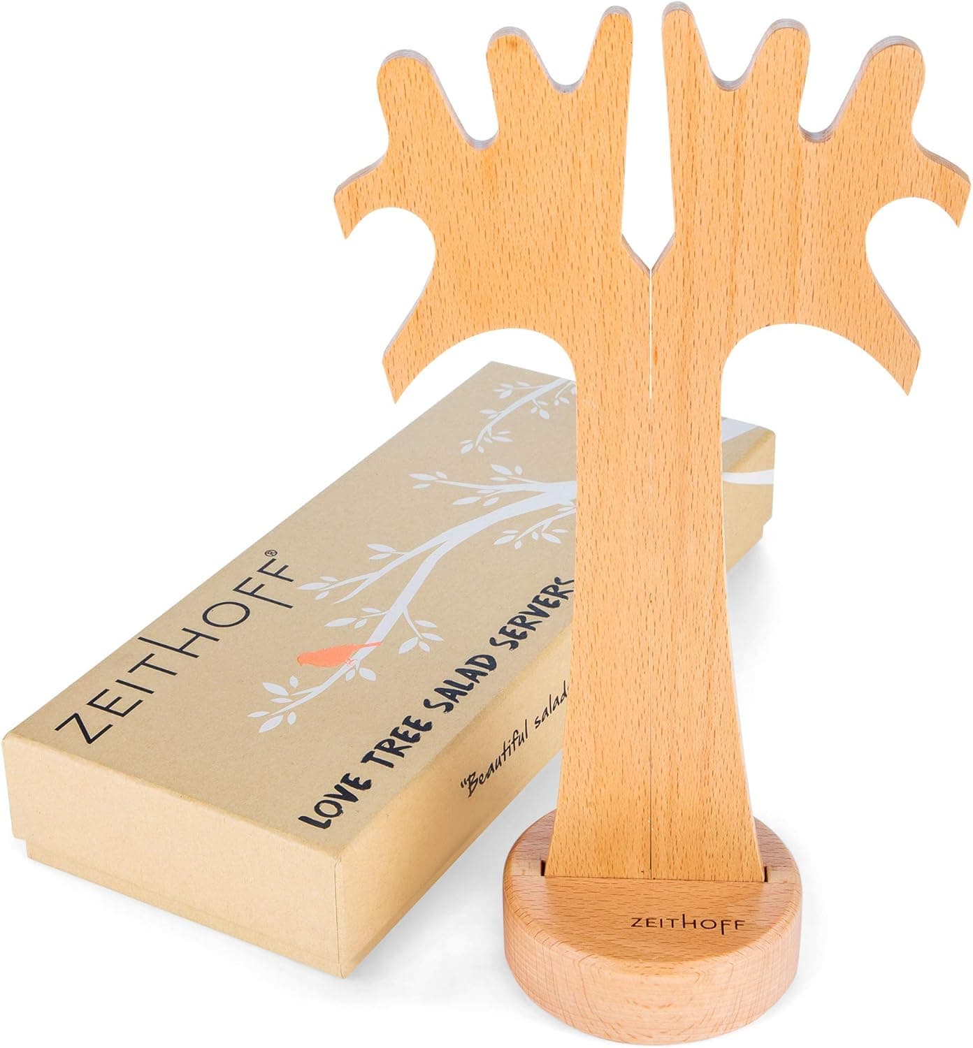 Zeithoff Love Tree Salad Servers - Set of 2 Utensils, 11 inches, with Stand - Unique, Multifunctional Salad Tongs, and Centerpiece to Decorate Dining Table - Eco-Friendly Kitchen Accessories (medium)