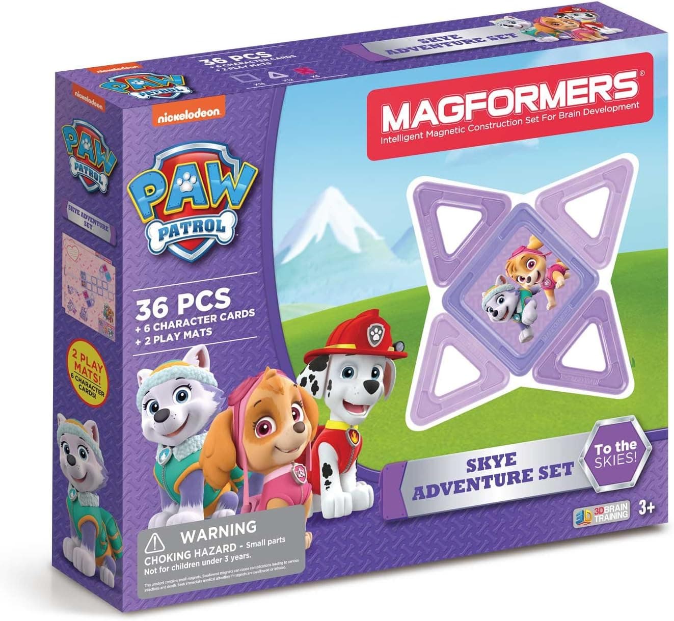 Magformers Paw Patrol 36 Pieces Skye Adventure Set, Pink and Purple Colors, Educational Magnetic Geometric Shapes Tiles Building STEM Toy Set Ages 3+