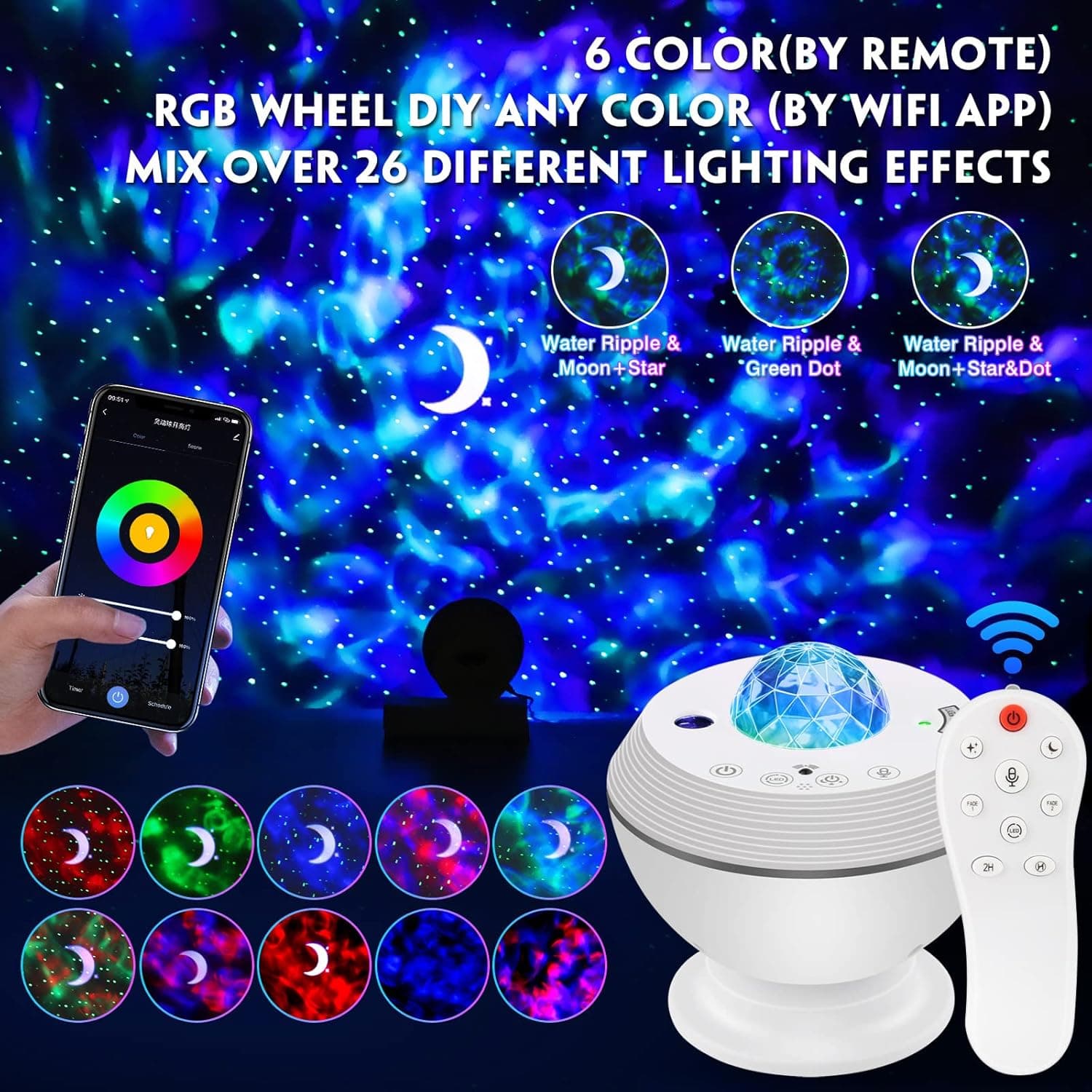 Galaxy Star Projector 3 in 1 RGB Led Starry Night Light Projector Ambiance Lighting Projector App Voice Control & Remote & Timing Setting Nebula Projector for Kids Ceiling Bedroom Home Party Décor
