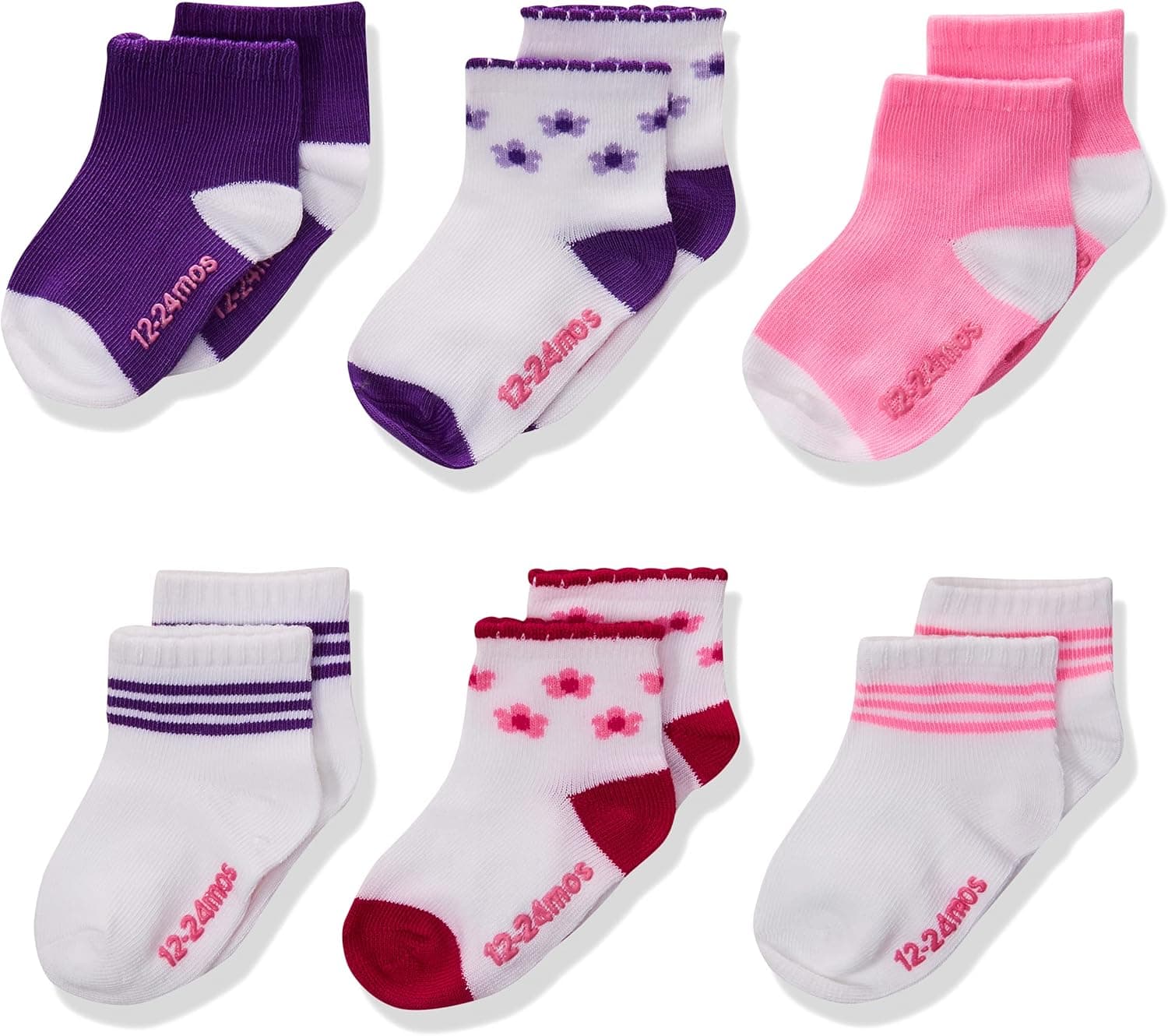 Hanes Girls' Toddler Ankle Socks (Pack of 6), Assorted color