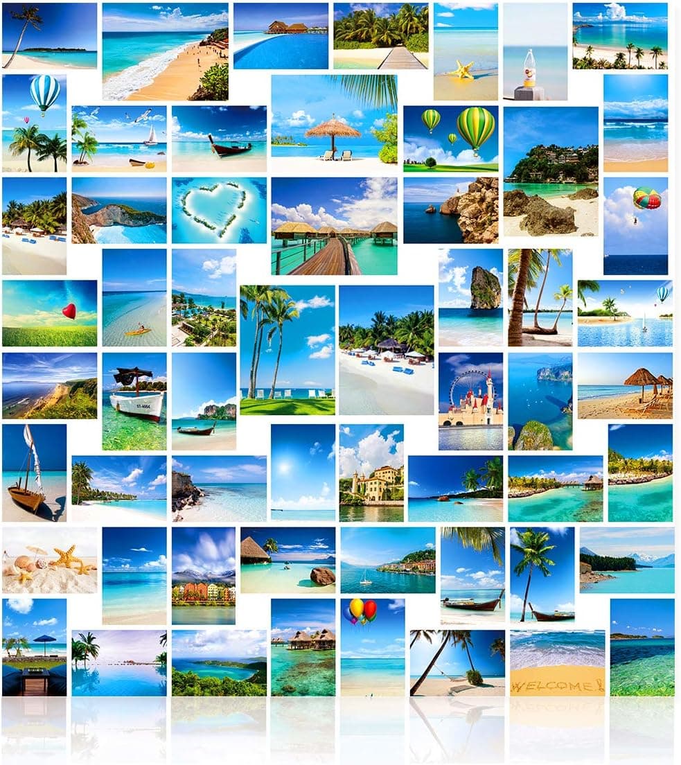 MU BAMBOO Photo Collage Kit for Wall Aesthetic, 58 Set of Wall Collage Kit Contains 6 Posters and 52 4'x6' Photos for Wall Decor Aesthetic for Wall Decor Aesthetic, Covers 12 Square Feet, Blue Room Decor for Teen Girls or Boys
