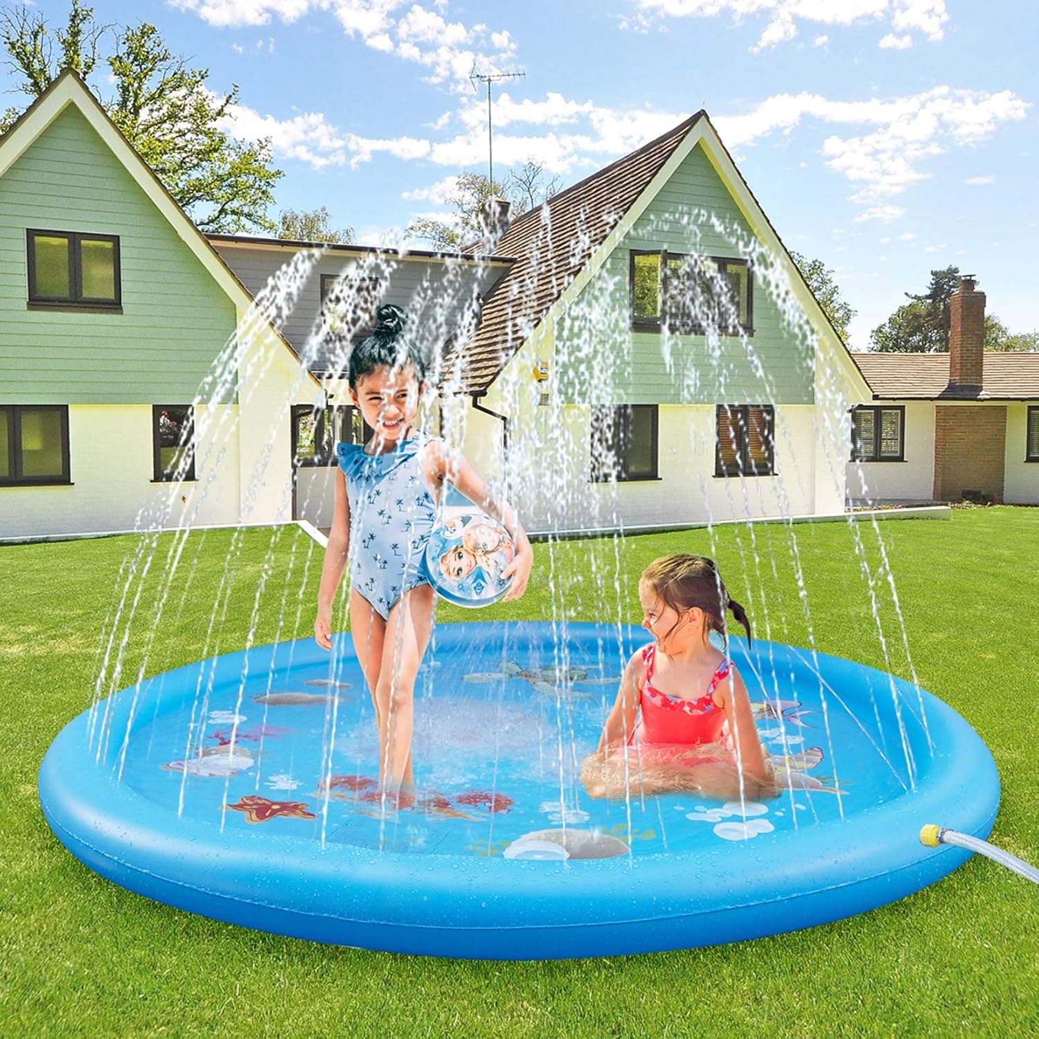 ASIILOVI Splash Pad, 68'' Sprinkler for Kids Toddlers, Summer Backyard Water Toys, Outdoor Splash Pad for Kids Swimming Pool, Water Play Mat for Ages 1 - 14 Year Olds
