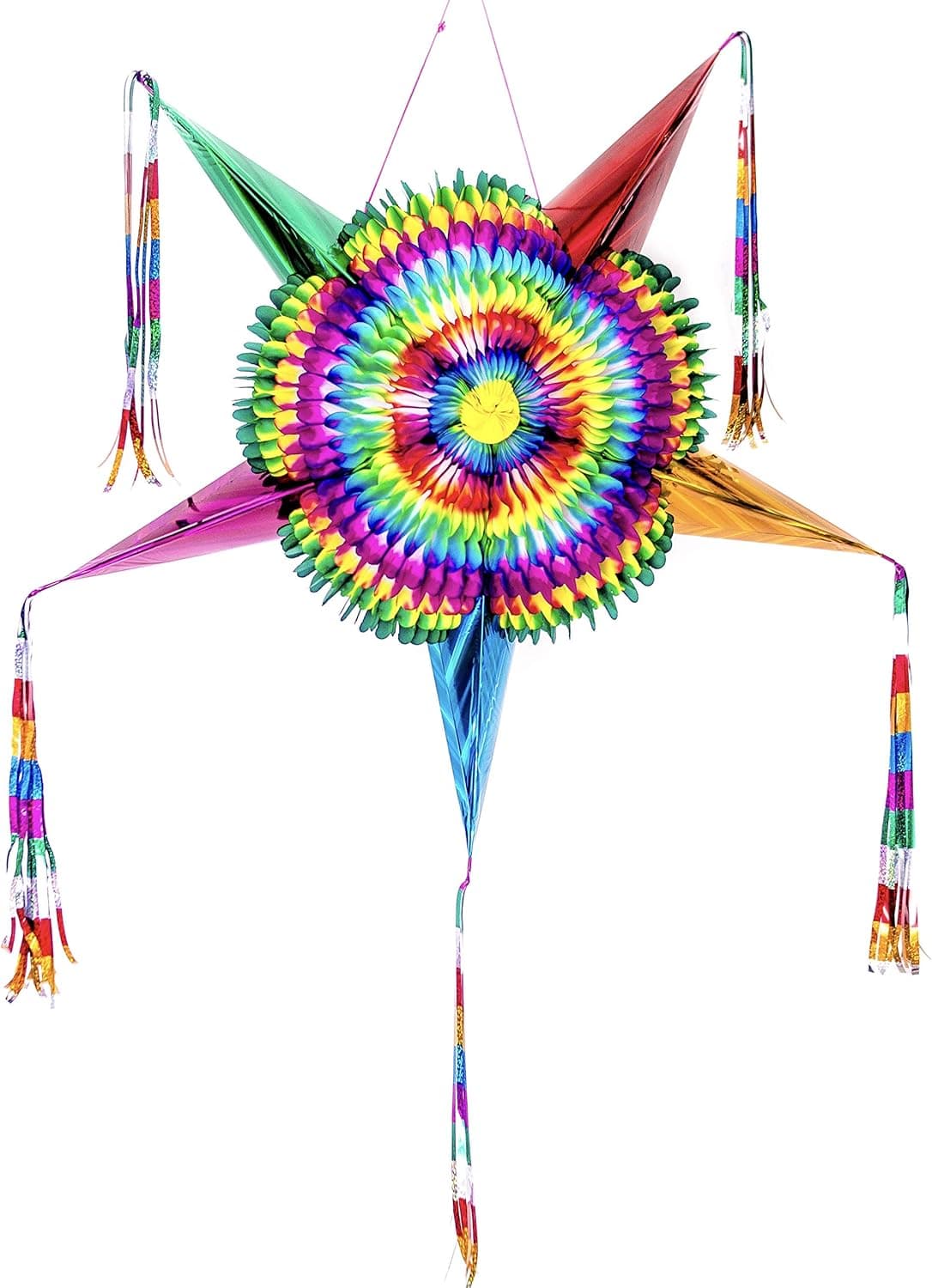 Mexican Traditional Cardboard Star Pinata, Colorful Ideal for Birthday Fiesta Party Supplies. Extra Large 36 Inch Foldable