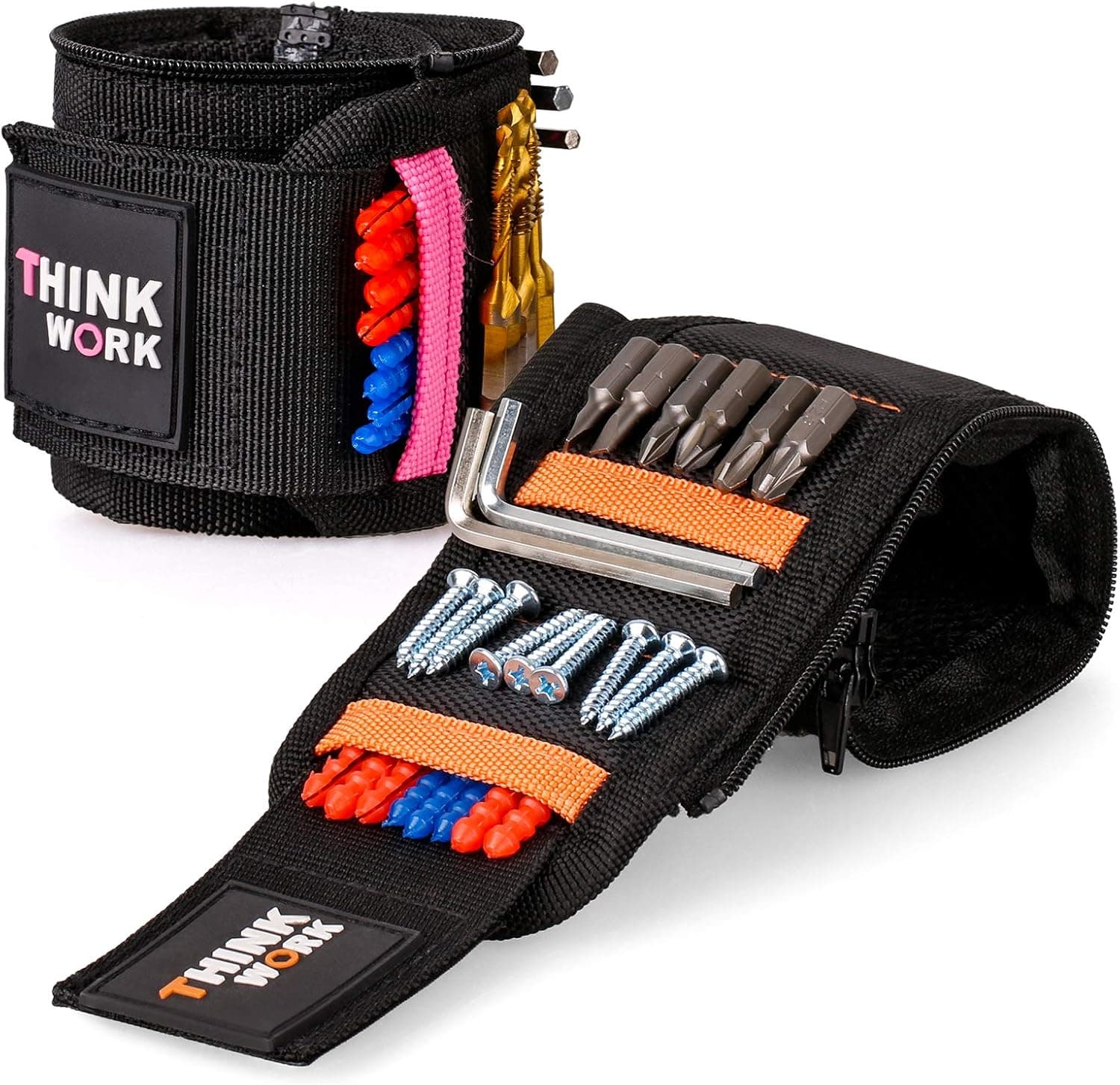 THINKWORK Magnetic Wristband Gifts for Men with 23 Strong Magnets for Holding Screws, Nails, Drill Bits - Upgraded Unique Tool Gift for Men, Women, Children, DIY Handyman, Father/Dad, Husband - 2 Pack