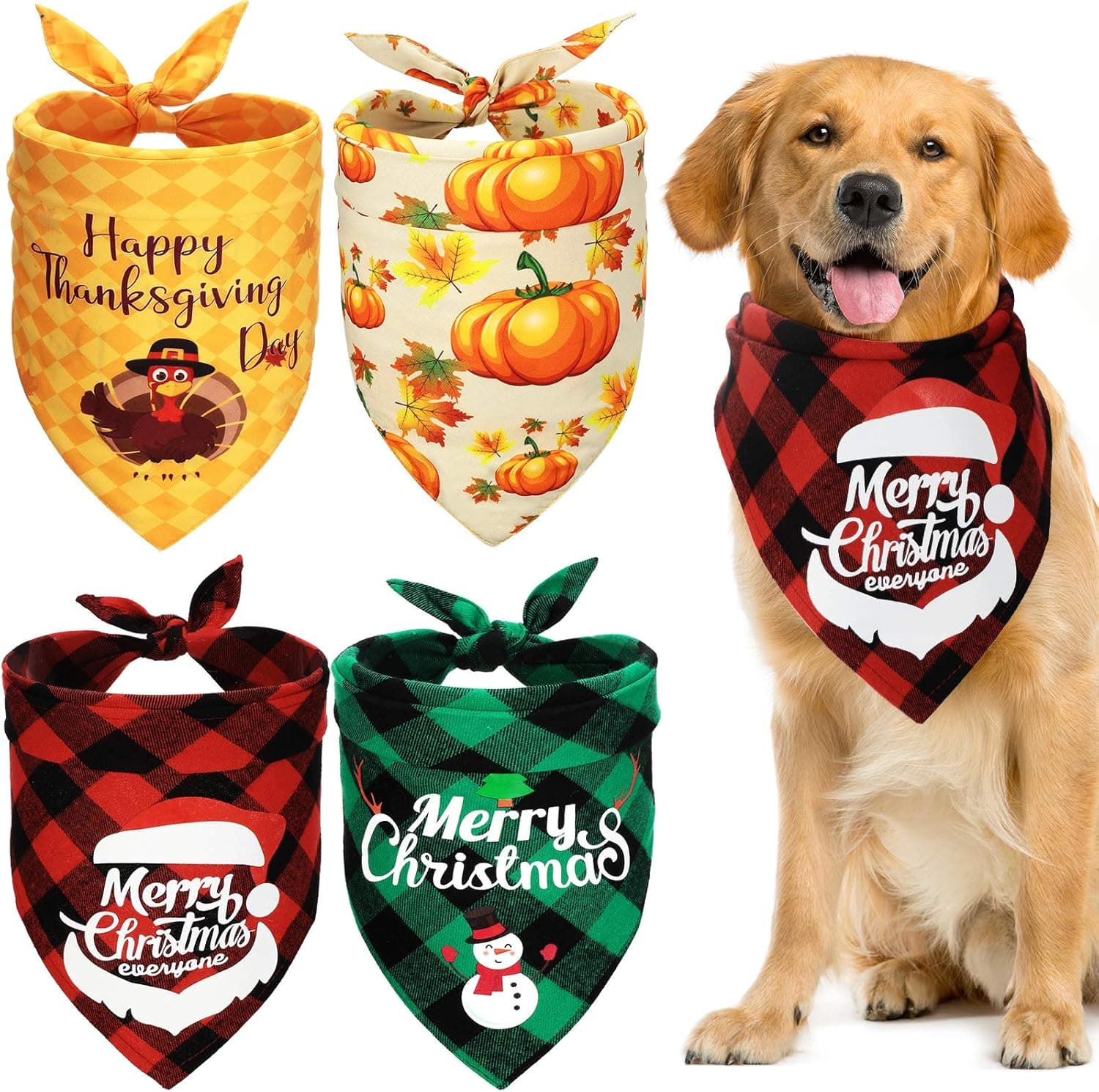 4 Pieces Thanksgiving Dog Bandanas Christmas Buffalo Dog Scarf Festival Pet Triangle Bibs Fall Turkey Holiday Puppy Neckerchief Kerchief Cotton Xmas Thanksgiving Costume for Dogs Cat Pet Decoration