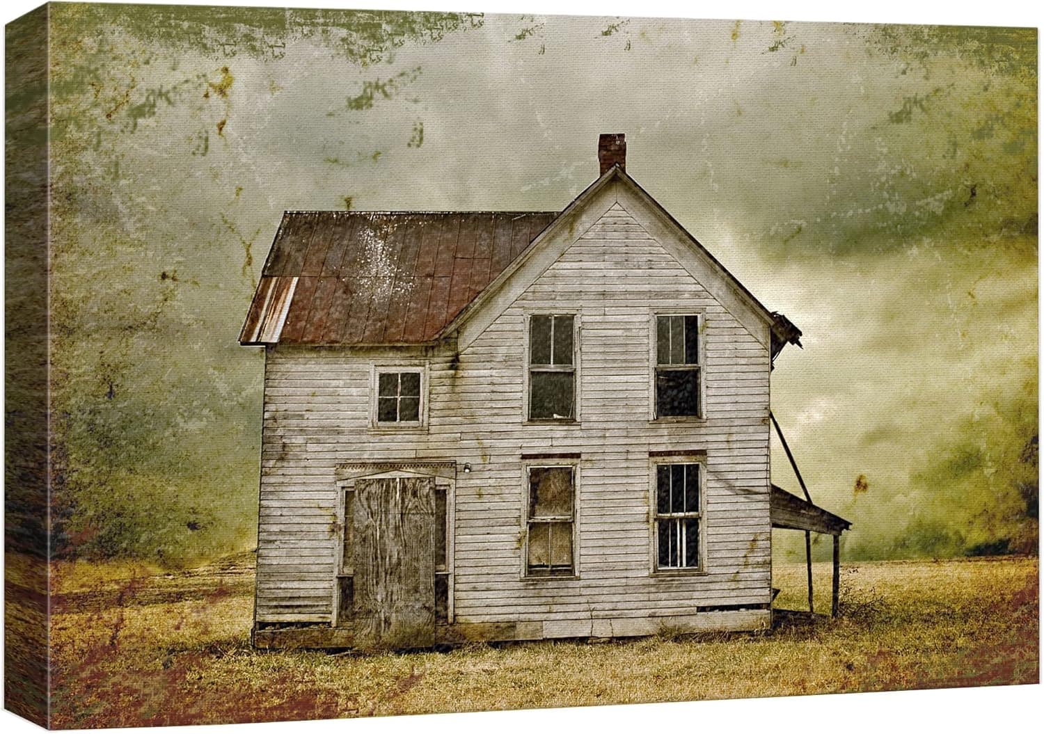 wall26 Framed Canvas Print Wall Art Dilapidated Grunge Farmhouse in Field Nature Wilderness Photography Realism Chic Scenic Colorful Rustic Ultra for Living Room, Bedroom, Office - 16"x24"