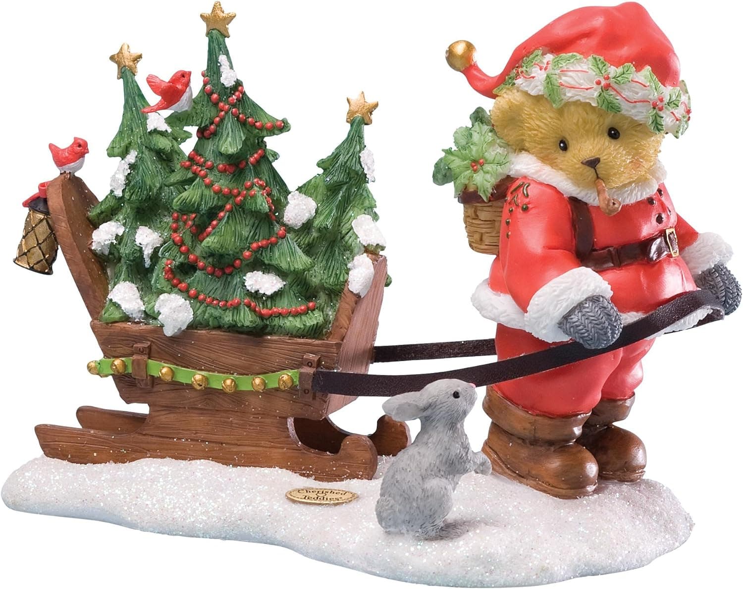 Enesco Cherished Teddies Collection Santa Pulling Sleigh Figurine