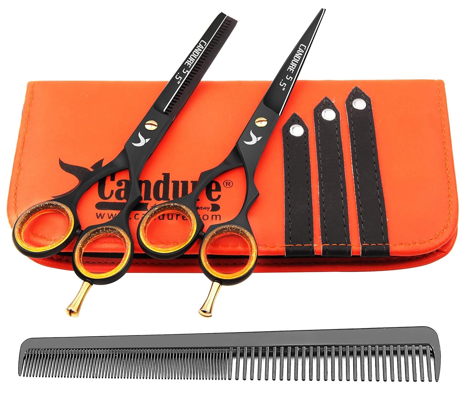 Professional Barber Hair Cutting Scissors Thinning Shears (5.5 Inch) for Hairdressing Thinning Trimming & Styling - High Quality Stainless Steel by Candure