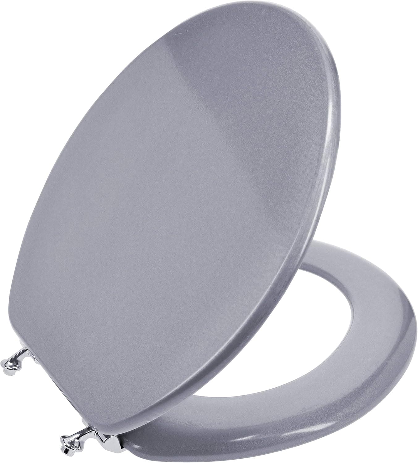Ginsey Home Solutions Ginsey Wood Chrome Hinges, Silver Metallic Round Toilet Seat, Other