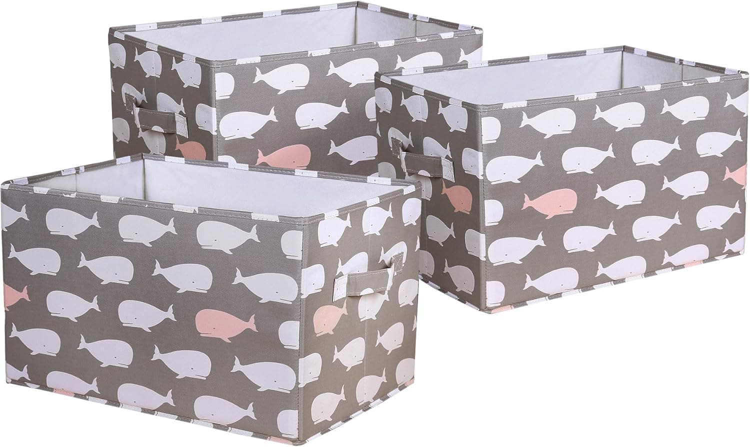 Lush Decor Whale Fabric Covered 3 Piece Collapsible Storage Box Set, 14" x 10" x 9", Pink