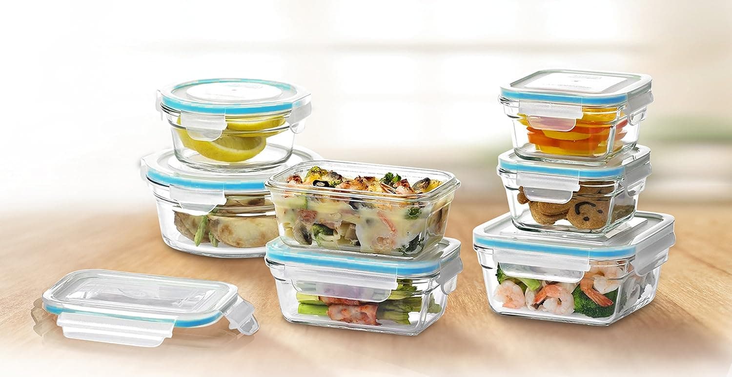 Glass Food Storage Containers - 14-Piece Set - BPA Microwave and Oven Safe with locking lids - Perfect for Meal Prep